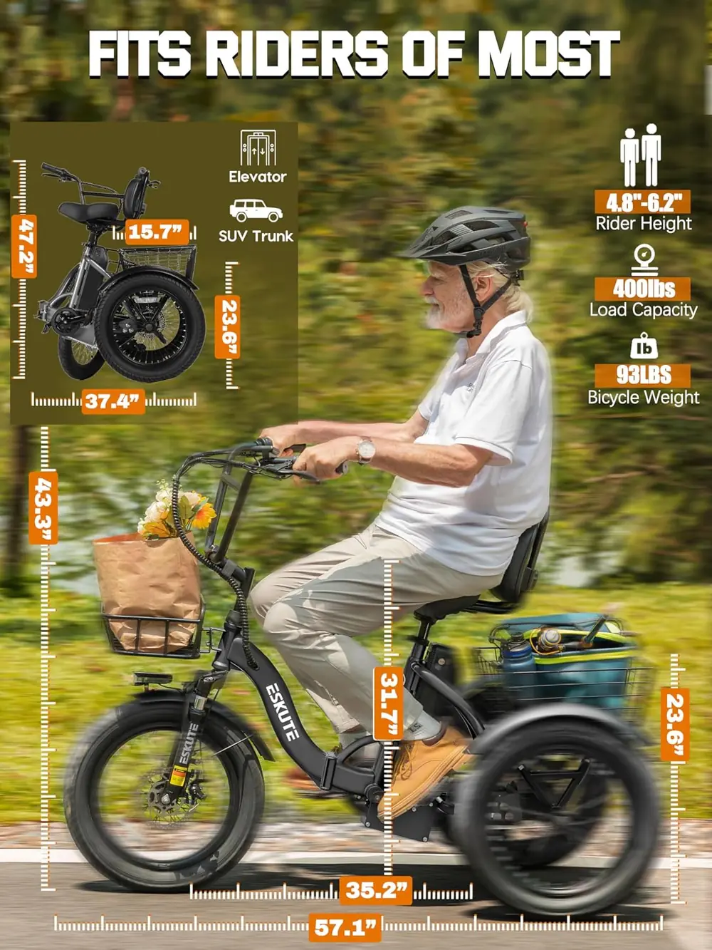 ESKUTE T300 Folding Electric Trike image 7