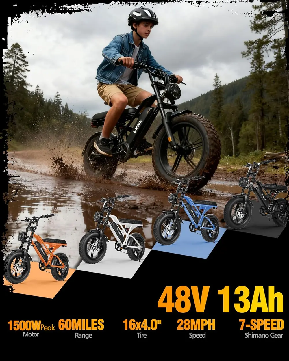 ESKUTE V100 16" Fat Tire Electric Bike image 2